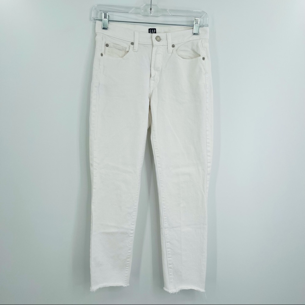 Gap True Skinny Jeans Womens 25‎ White Raw Hem Ankle Crop Mid Rise Preppy Casual
